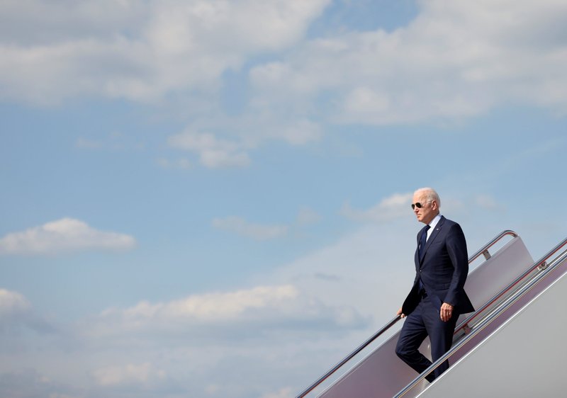 President Joe Biden disembarks from Air Force One after landing at Joint Base Andrews, Md., May 27, 2021. (CNS photo/Evelyn Hockstein, Reuters)