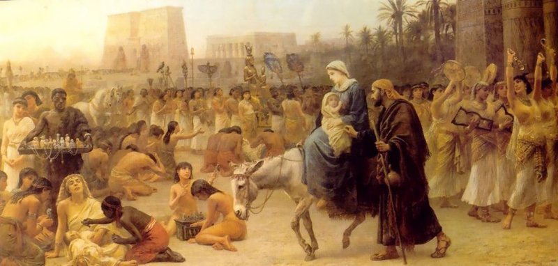 "Flight into Egypt," by Edwin Long, 1883. (Wikipedia)