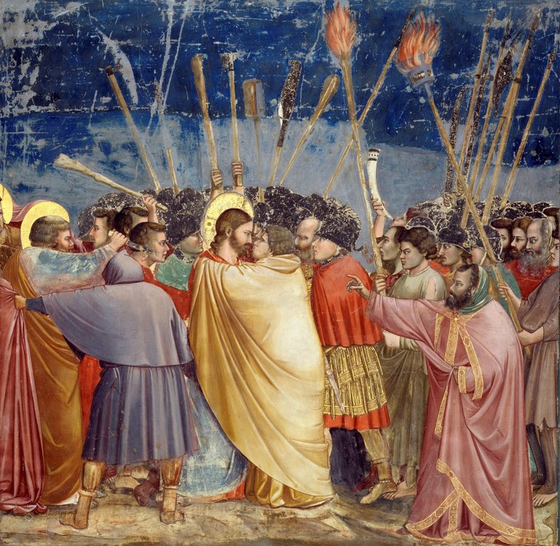 “Kiss of Judas,” fresco by Giotti, Scrovegni Chapel, Padua (1304-06). (Wikimedia)