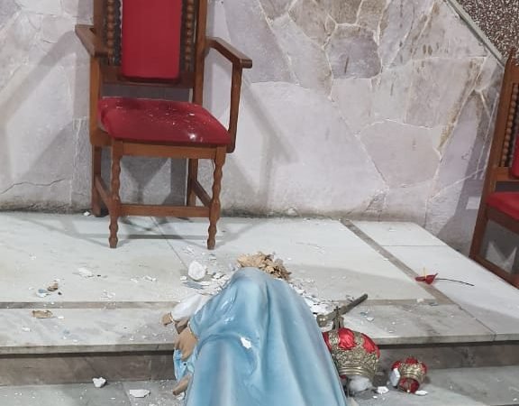 A destroyed statue at Our Lady of Remedies parish church in the city of Osasco, Brazil. (Father Amauri Baggio/Courtesy to Crux)