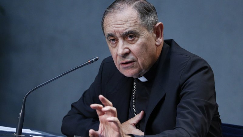 Bishop Juan Ignacio Arrieta, secretary of the Pontifical Council for Legislative Texts, attends a press conference to discuss revisions to the Code of Canon Law, at the Vatican June 1, 2021. Pope Francis has promulgated a revised section of the Code of Canon Law dealing with crimes and punishments. (CNS photo/Paul Haring)