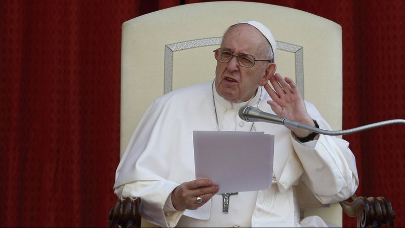 Pope Francis speaks during his general audience in the San Damaso Courtyard of the Apostolic Palace at the Vatican June 9, 2021. (CNS photo/Paul Haring)
