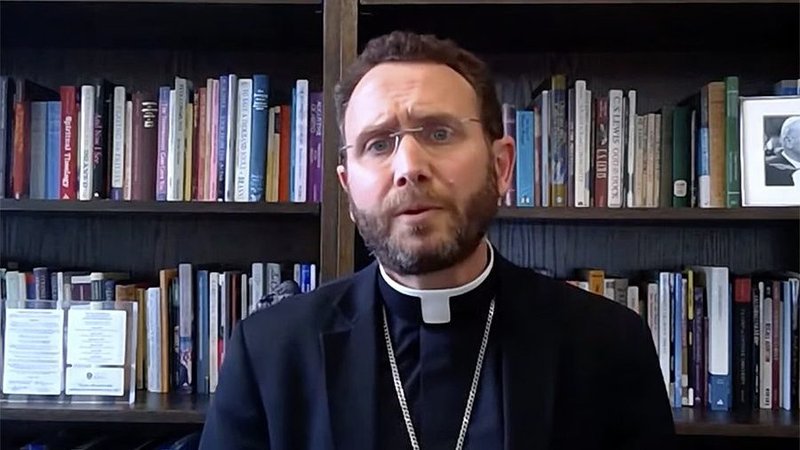 Auxiliary Bishop Andrew H. Cozzens of St. Paul and Minneapolis delivers a virtual presentation June 18, 2021, about a multiyear National Eucharistic Revival project of the U.S. Conference of Catholic Bishops. He spoke the third day of the bishops' three-day spring assembly, held virtually due to concern over COVID-19. (CNS screen grab)