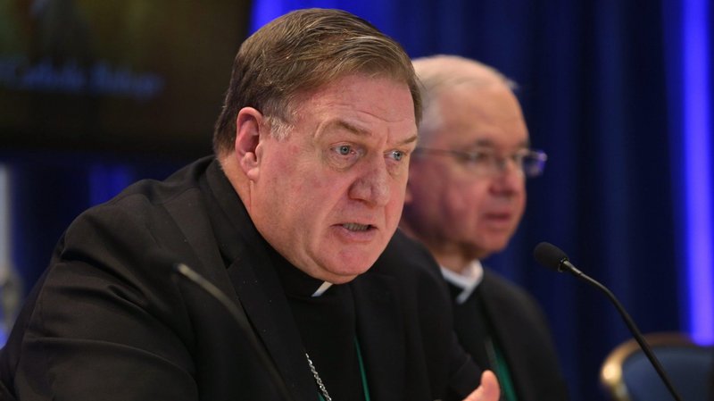 Cardinal Joseph W. Tobin of Newark, N.J., answers questions during a news conference at the fall general assembly of the USCCB in Baltimore Nov. 12, 2019. (CNS photo/Bob Roller)