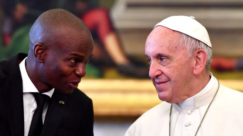 Pope Francis talks with Haitian President Jovenel Moïse during a private audience at the Vatican Jan. 26, 2018. The president was assassinated in an attack in the early hours of July 7, 2021, at his home outside of the capital, Port-au-Prince, the prime minister said. (CNS photo/Alberto Pizzoli, pool via Reuters)