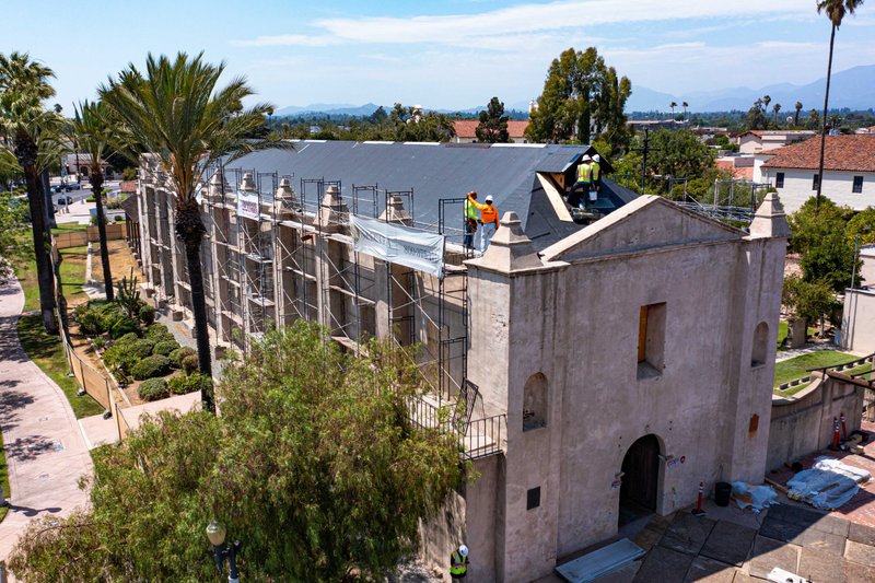 Work on Mission San Gabriel continues as scheduled after last year's arson attack. (Courtesy San Gabriel Mission)