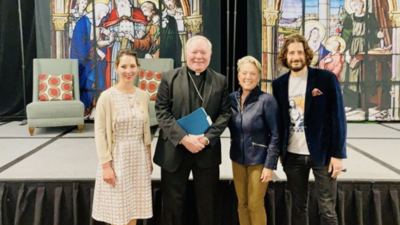 From left to right: Jennifer Baugh, executive director of Young Catholic Professionals; Bishop Edward Burns of Dallas; Dina Dwyer-Owens, former CEO & chairwoman of Neighborly; Jonathan Roumie, actor on 'The Chosen' online series. (Jennifer Baugh via CNA)