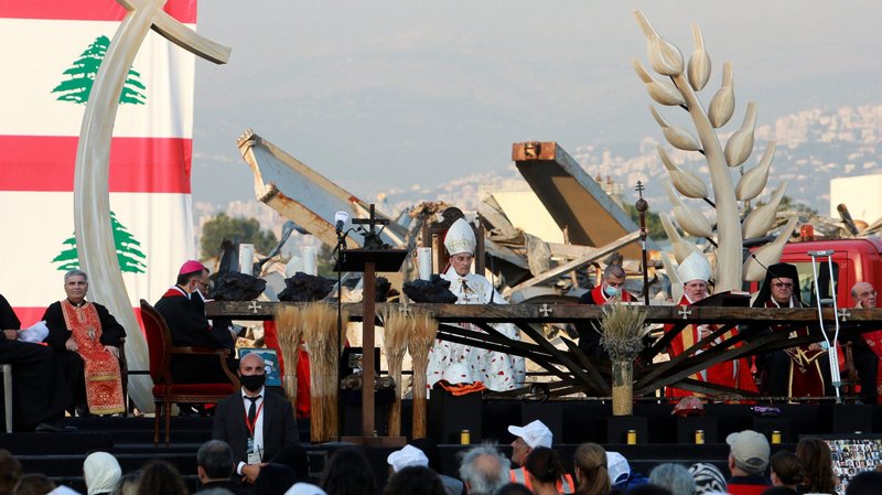 Cardinal Bechara Rai, Maronite patriarch, celebrates Mass to mark the one-year anniversary of Beirut's port blast Aug. 4, 2021. The explosion killed more than 200 people, injured more than 6,000, and displaced more than 300,000. (CNS photo/Mohamed Azakir, Reuters)