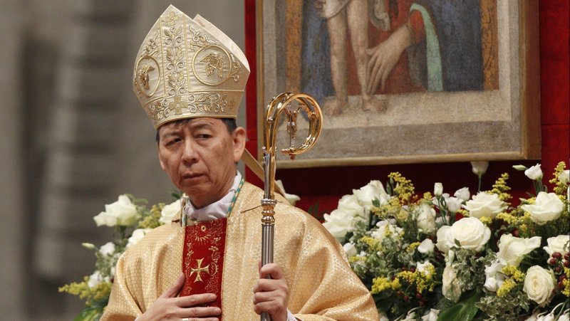 Chinese Archbishop Savio Hon Tai-Fai, the Vatican's nuncio to Greece, is seen during his episcopal ordination ceremony in St. Peter's Basilica at the Vatican Feb. 5, 2011. The ongoing "drama" between Chinese Catholics and the nation's communist leaders has three stages, Archbishop Hon said at the 28th international conference of the U.S.-China Catholic Association, held at Jesuit-run Santa Clara University in California. (CNS photo/Paul Haring)