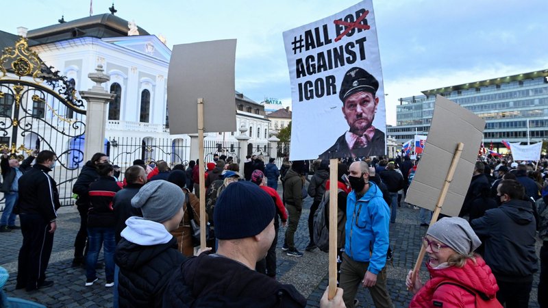 Demonstrators gather in front of the presidential palace during a protest against the government's COVID-19 restrictions, in Bratislava, Slovakia, Nov. 17, 2020. The government has said all people attending events with Pope Francis during his Sept. 12-15 visit must be vaccinated. (CNS photo/Radovan Stoklasa)