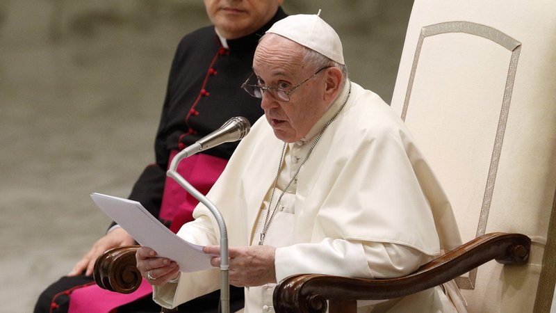 Pope Francis leads his general audience in the Paul VI hall at the Vatican Aug. 25, 2021. In a radio interview, the pope said not all "eventualities" were considered in the Afghanistan withdrawal. (CNS photo/Paul Haring)