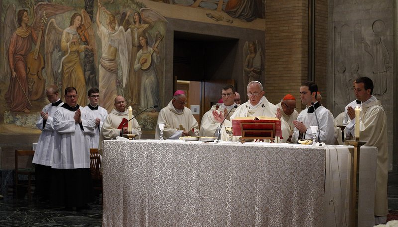 Pope Francis celebrates Mass at the Pontifical North American College in Rome in 2015. (CNS/Paul Haring)