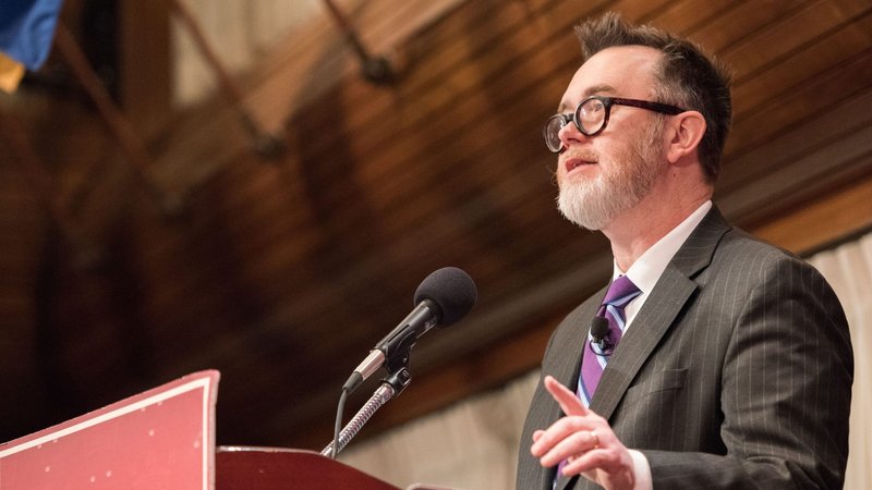 Author Rod Dreher speaks in 2017 at the National Press Club about his book on the "Benedict Option." (CNS photo/The Trinity Forum)