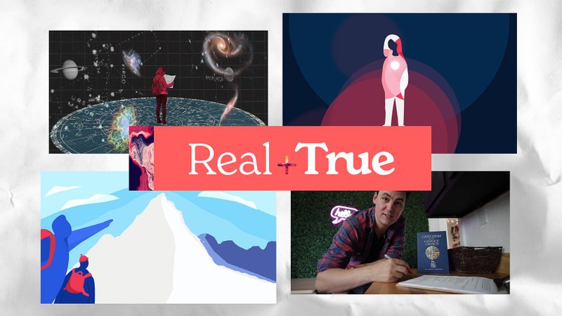 This is an image for the global project "Real + True" which aims to to "unlock" the catechism and modernize the way church teaching is presented to a digital age. Launched Sept. 7, 2021, the initiative includes videos, social media content and a podcast organized along the four pillars of the catechism. (CNS photo/Real True)