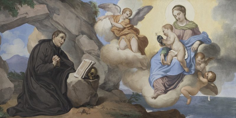 St. Paul of the Cross, founder of the Passionist Fathers, is pictured with Mary and angels in this artwork provided by the order. In a letter to participants at an international theological congress hosted by the Passionist Fathers, Pope Francis said Jesus' death on the cross is a reminder for Christians to focus on helping the vulnerable and "set aside polemical methods and agendas." (CNS photo/courtesy Passionist Fathers)