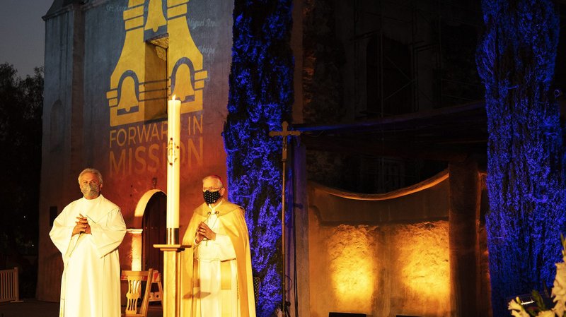 Archbishop Gomez led a prayer vigil to celebrate the 250th anniversary of the founding of San Gabriel Mission. (Victor Alemán)