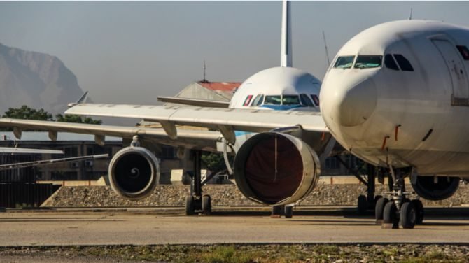 Aircraft at Hamid Karzai International Airport in Kabul, Afghanistan. (Trent Inness/Shutterstock via CNA)