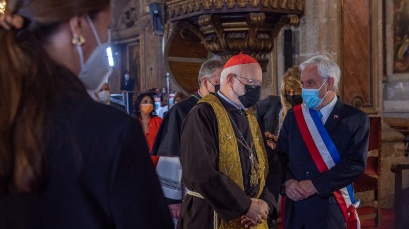 Cardinal Celestio Aós, Archbishop of Santiago, with Chilean President Sebastián Piñera, during the traditional ecumenical tedeum held in the Cathedral of Santiago, Sept. 18, 2021. (Courtesy Archdiocese of Santiago via Crux)