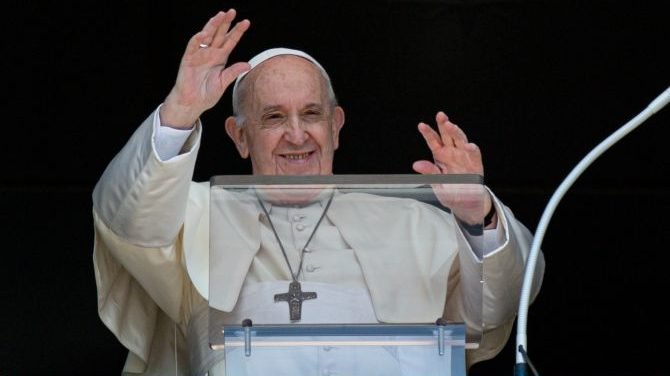 Pope Francis greets pilgrims at this Angelus address on Sept. 4, 2021. (Vatican Media/CNA)