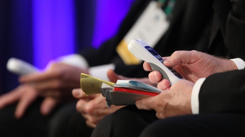 Bishops vote Nov. 12, 2019, during the fall general assembly of the U.S. Conference of Catholic Bishops in Baltimore. The U.S. bishops will vote on treasurer-elect and five chairmen-elect for standing committees at their 2021 fall general assembly in Baltimore Nov. 15-19. (CNS photo/Bob Roller)