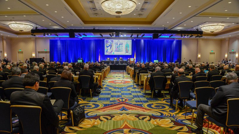 Attendees take part in morning prayer Nov. 13, 2018, before a session of the U.S. Conference of Catholic Bishops' fall general assembly in Baltimore. (CNS photo/Theresa Keil, Reuters)