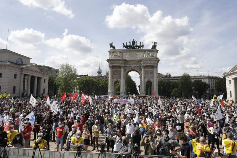In this Saturday, May 8, 2021 file photo, people gather to support the so-called Zan Law, named for a Democratic Party lawmaker and gay rights activist Alessandro Zan. (Luca Bruno/AP via Crux)