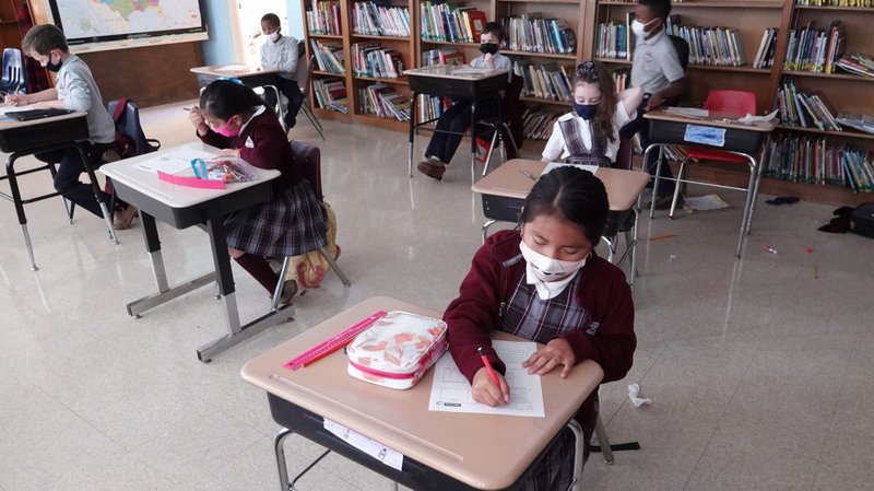Students are seen at St. Paul Catholic School in Memphis, Tenn., May 13, 2021. The school offered in-person learning all year long and only had one case of COVID-19. (CNS photo/Karen Pulfer Focht)
