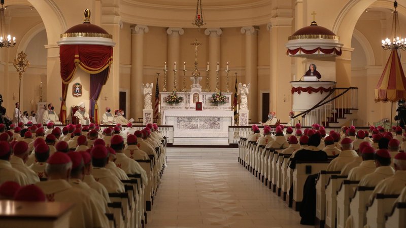 Bishops wearing protective masks attend Mass Nov. 15, 2021, at the Basilica of the National Shrine of the Assumption of the Blessed Virgin Mary in Baltimore during the fall general assembly of the U.S. Conference of Catholic Bishops. Due to the COVID-19 pandemic, it is the first in-person bishops' meeting since 2019. (CNS photo/Bob Roller)