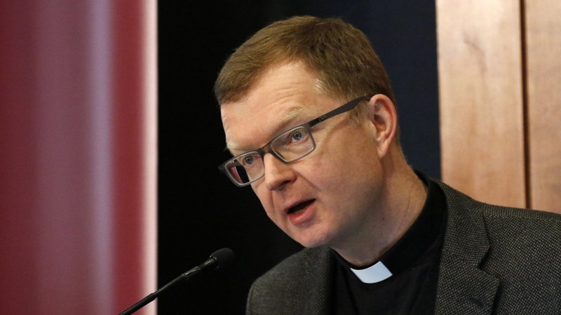 Jesuit Father Hans Zollner, a leading expert on child protection, speaks during a symposium at Fordham University in New York City in this March 26, 2019, file photo. Father Zollner said the church needs to better instruct priests on helping abuse victims who come forward in confession and on their obligations if an abuser confesses. (CNS photo/Gregory A. Shemitz)