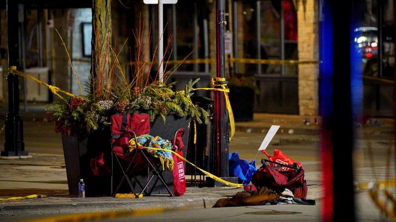 Chairs left abandoned are seen Nov. 22, 2021, after a car plowed through the Waukesha Christmas Parade in Waukesha, Wis., at about 4:39 p.m. local time Nov. 21. (CNS photo/Cheney Orr, Reuters)