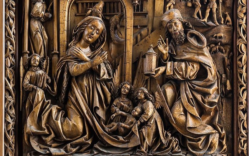 “Nativity of Christ” at the winged altar of the parish pilgrimage church in Kefermarkt, Upper Austria. Anonymous master (called Master of the Kefermarkt Altarpiece), around 1497. (Wikimedia Commons)
