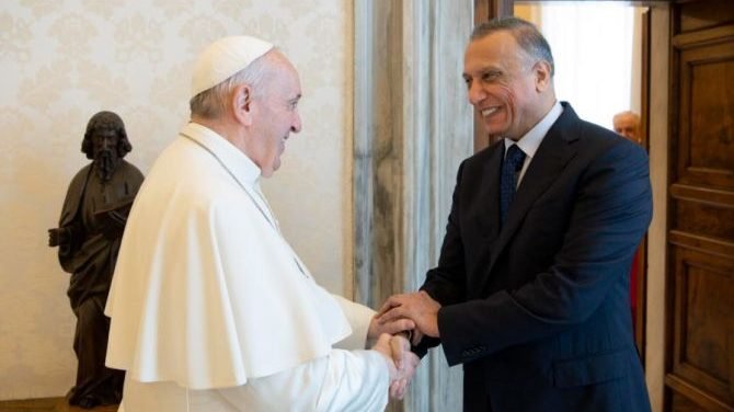 Pope Francis meets with Iraqi Prime Minister Mustafa al-Kadhimi at the Vatican, July 2, 2021. (Vatican Media via CNA)