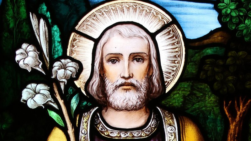 St. Joseph is depicted in a stained-glass window at St. Andrew Church in Sag Harbor, N.Y. (CNS photo/Gregory A. Shemitz)