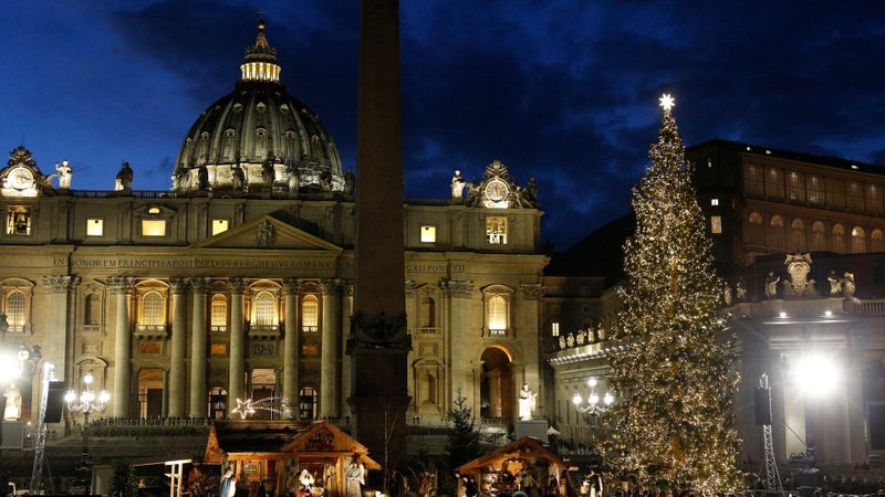 The Christmas tree sparkles after a lighting ceremony in St. Peter’s Square at the Vatican in this Dec. 5, 2019, file photo. (Paul Haring/CNS)