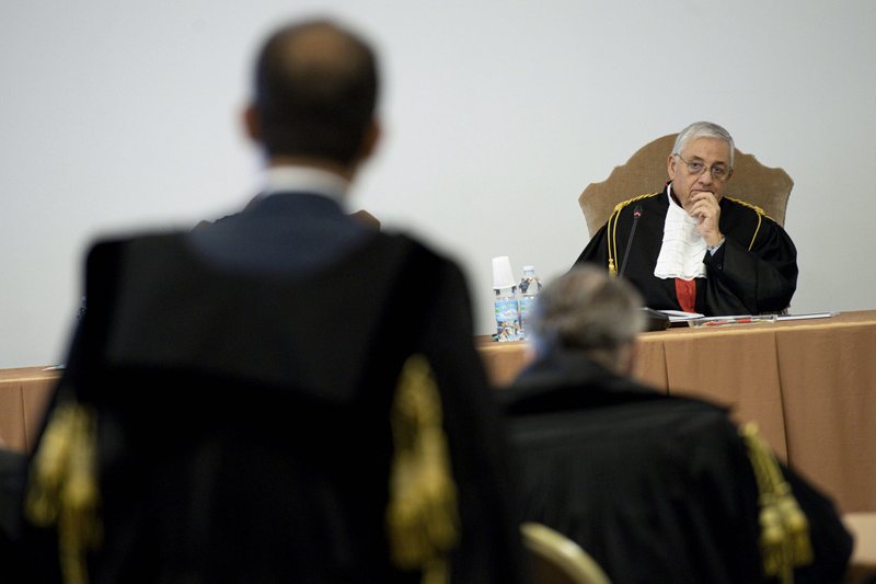 Vatican Judge Giuseppe Pignatone listens during the third session of the trial of six defendants accused of financial crimes, including Cardinal Angelo Becciu, at the Vatican City State criminal court on Nov. 17.(CNS/Vatican Media)