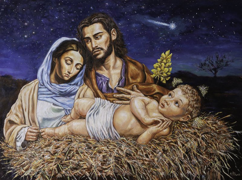 An image of the Holy Family is featured on one of the Vatican's 2021 Christmas stamps. The images on the stamps were painted by Adam Piekarski, a homeless man from Poland currently living in Rome. (CNS illustration/courtesy Vatican Philatelic and Numismatic Office)