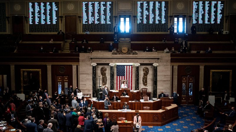 U.S. Speaker of the House Nancy Pelosi, D-Calif., presides over the House floor on Capitol Hill in Washington Nov. 19, 2021, as the Build Back Better Act passes and moves on to the Senate. (CNS photo/Al Drago, Reuters)