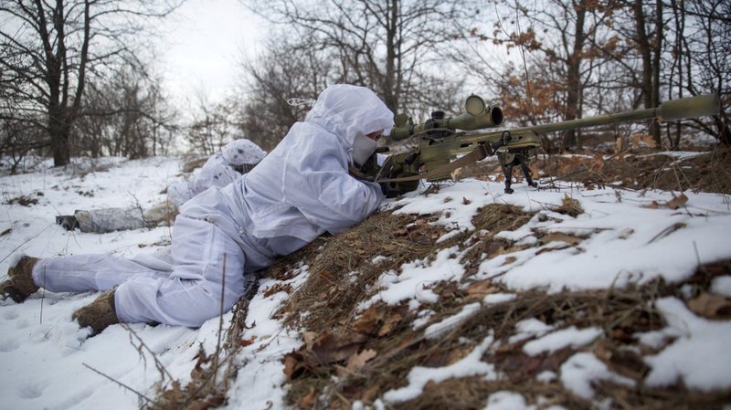 Ukrainian snipers take part in military exercises in the Donetsk region of Ukraine, Jan. 17, 2022. (Anna Kudriavtseva/Reuters via CNS)