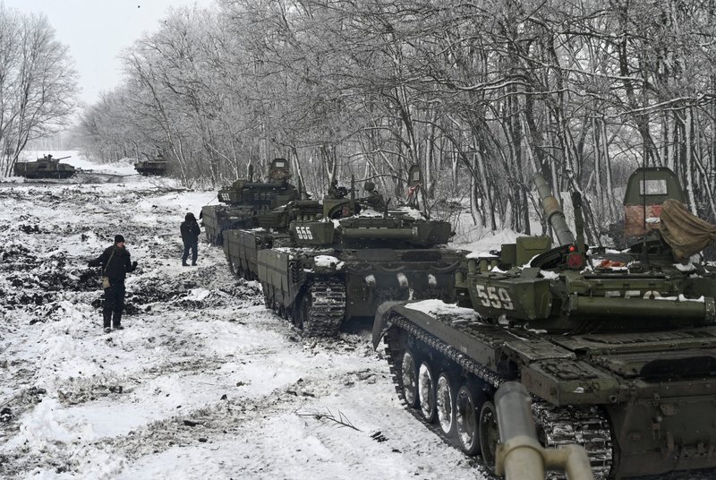 Russian armored vehicles during drills in Rostov, Russia, on Jan. 27. (CNS photo/Sergey Pivovarov, Reuters)
