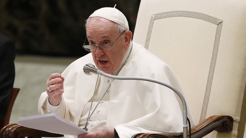 Pope Francis speaks during his general audience in the Paul VI hall at the Vatican Feb. 2, 2022. (CNS photo/Paul Haring)
