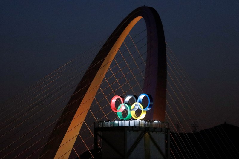 The Olympic rings are seen at the Shougang Park ahead of the Beijing 2022 Winter Olympics Feb. 2, 2022. The Olympic & Paralympic Winter Games in Beijing will be held Feb. 4-20 and March 4-13. (CNS photo/Florence Lo, Reuters)