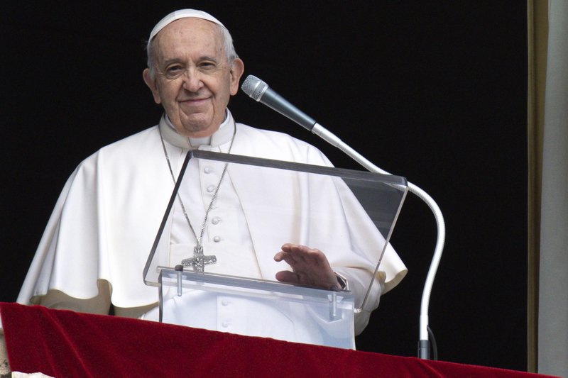 Pope Francis leads the Angelus from the window of his studio overlooking St. Peter's Square at the Vatican Feb. 27, 2022. (CNS photo/Vatican Media)