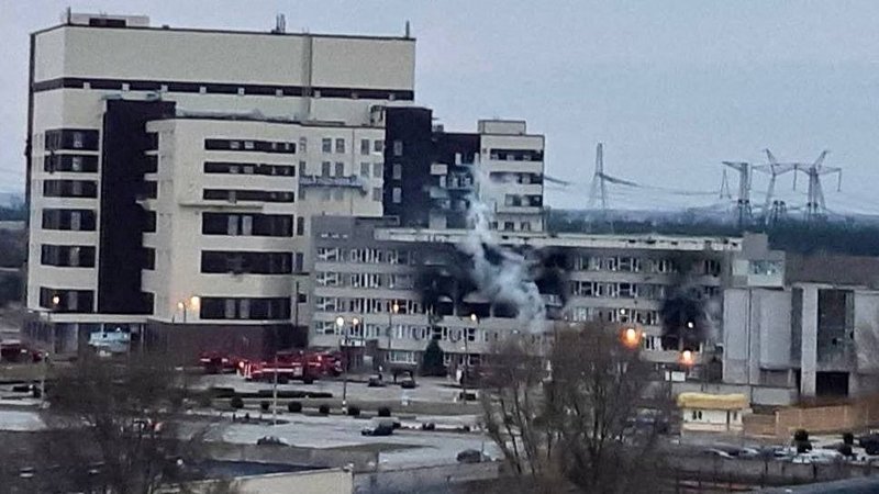 A view shows a damaged administrative building of the Zaporizhzhia nuclear power plant, amid the Russian invasion of Ukraine, in Enerhodar, Ukraine, in this handout picture released March 4, 2022. (CNS photo/Press service of National Nuclear Energy Generating Company Energoatom/handout via Reuters)