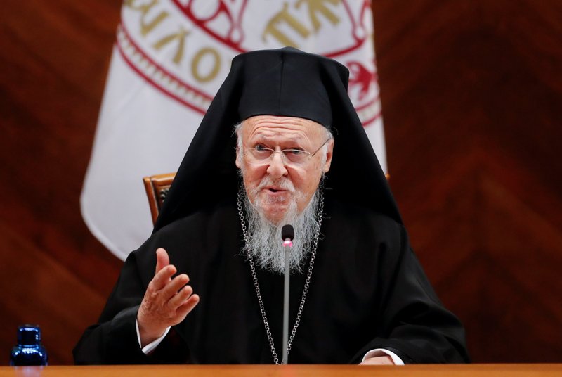 Ecumenical Patriarch Bartholomew of Constantinople attends an interfaith meeting at the Pontifical Lateran University in Rome Oct. 7, 2021. On a state visit to Poland March 27-28, 2022, the patriarch pledged solidarity with Ukrainians and praised the "generosity, mercy and hospitality" of Poles for taking in 2.3 million war refugees from in one month. (CNS photo/Remo Casilli, Reuters)
