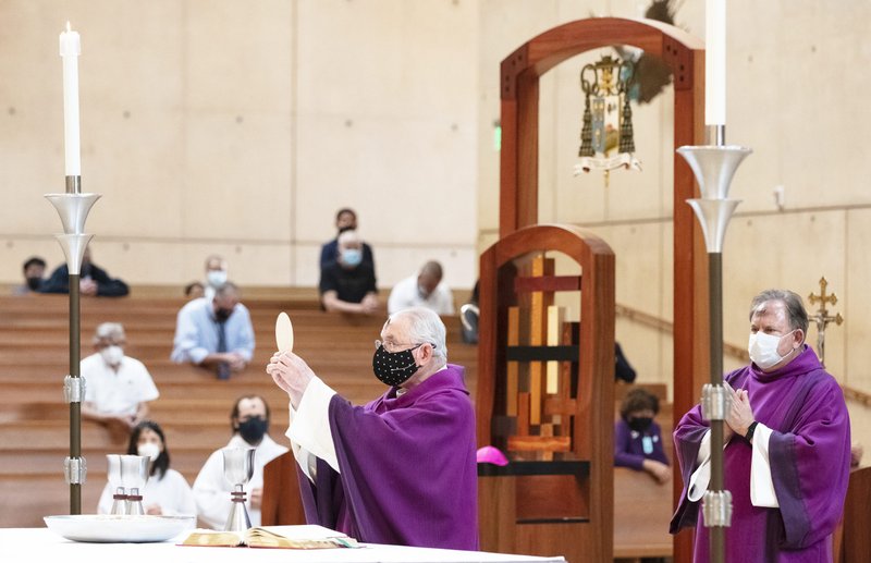 Archbishop Gomez during the consecration at this year's Ash Wednesday Mass. (Victor Alemán)