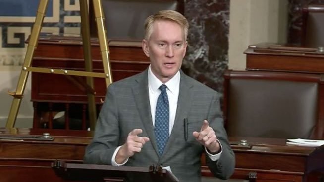 Senator James Lankford (R-Oklahoma) speaks against the Women's Health Protection Act on the Senate floor, Feb. 28, 2022. (Screenshot/U.S. Senate via CNA)