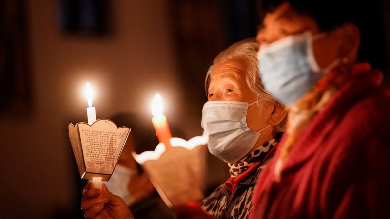 People in Shanghai, China, attend an Easter Vigil service April 3, 2021, amid the coronavirus pandemic. (Aly Song/Reuters, CNS via Crux)