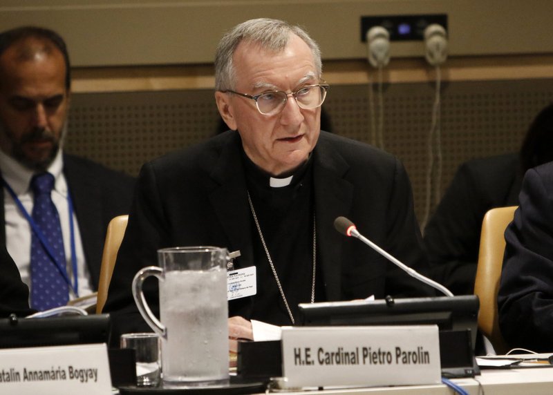 Cardinal Pietro Parolin, Vatican secretary of state, speaks at the United Nations in New York in this Sept. 27, 2019, file photo. "War is madness, it must be stopped," Cardinal Parolin said in an interview with Vatican News. (CNS photo/Gregory A. Shemitz)