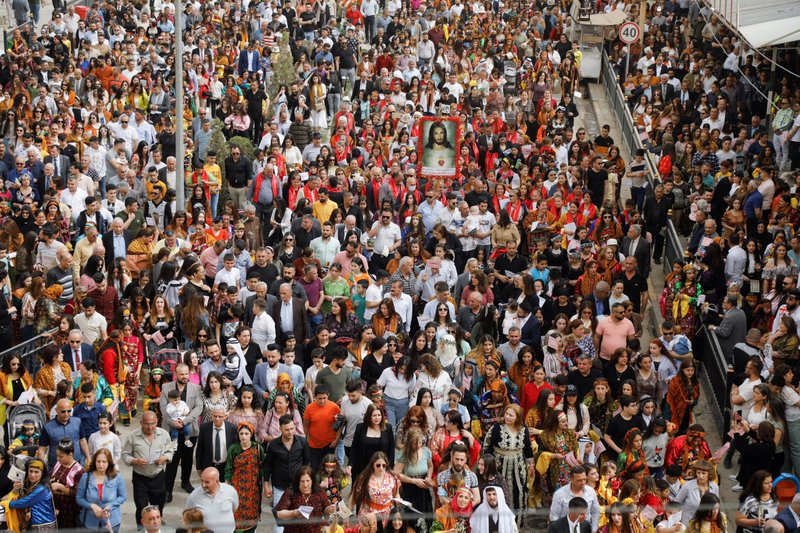 More than 20,000 Christians take part in the Palm Sunday procession led by Syriac Catholic Patriarch Ignace Joseph III Younan in Qaraqosh, Iraq, April 10, 2022. (CNS photo/Syriac Catholic Patriarchate)