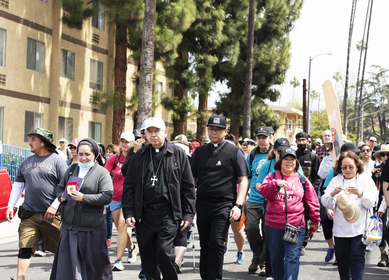 As part of the ongoing celebrations for the “Forward in Mission” Jubilee Year commemorating 250 years of Catholic faith in the Archdiocese of Los Angeles, hundreds of faithful joined Archbishop José H. Gomez for a historic spiritual pilgrimage, “Camino: A Walk with Jesus,” on Saturday, April 2. (Victor Alemán)